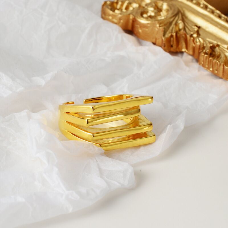 Out Multilayer Female Temperament Glossy Geometric Irregular Cold Rings