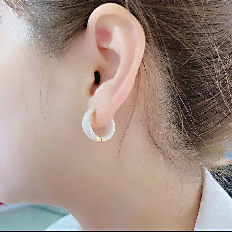 Women's Green Drip Glazed Circle Ear Clip Design High-grade Earrings