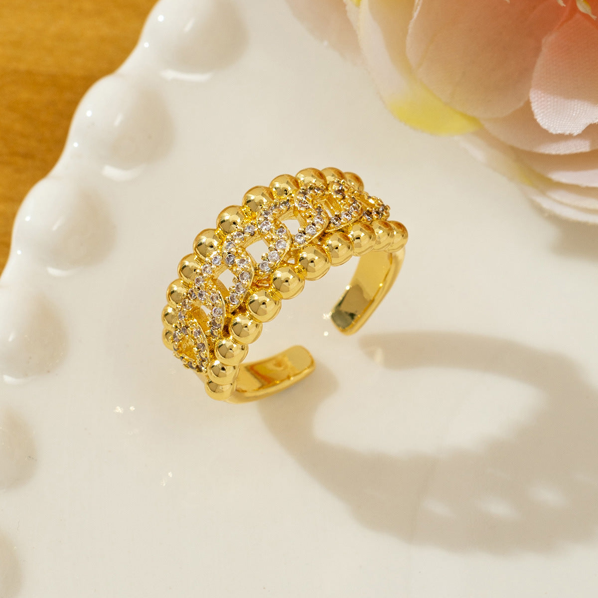 Temperament High Sense Loving Heart With Opening Adjustable Super Flash Ring