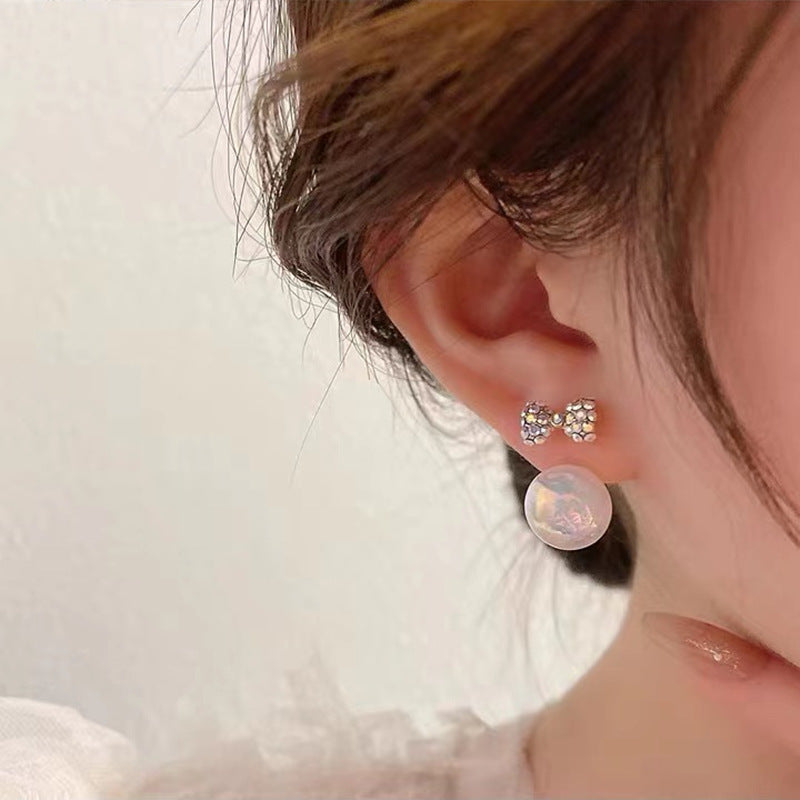 Women's Sier Needle Mermaid Pearl Retro Simple Graceful Earrings