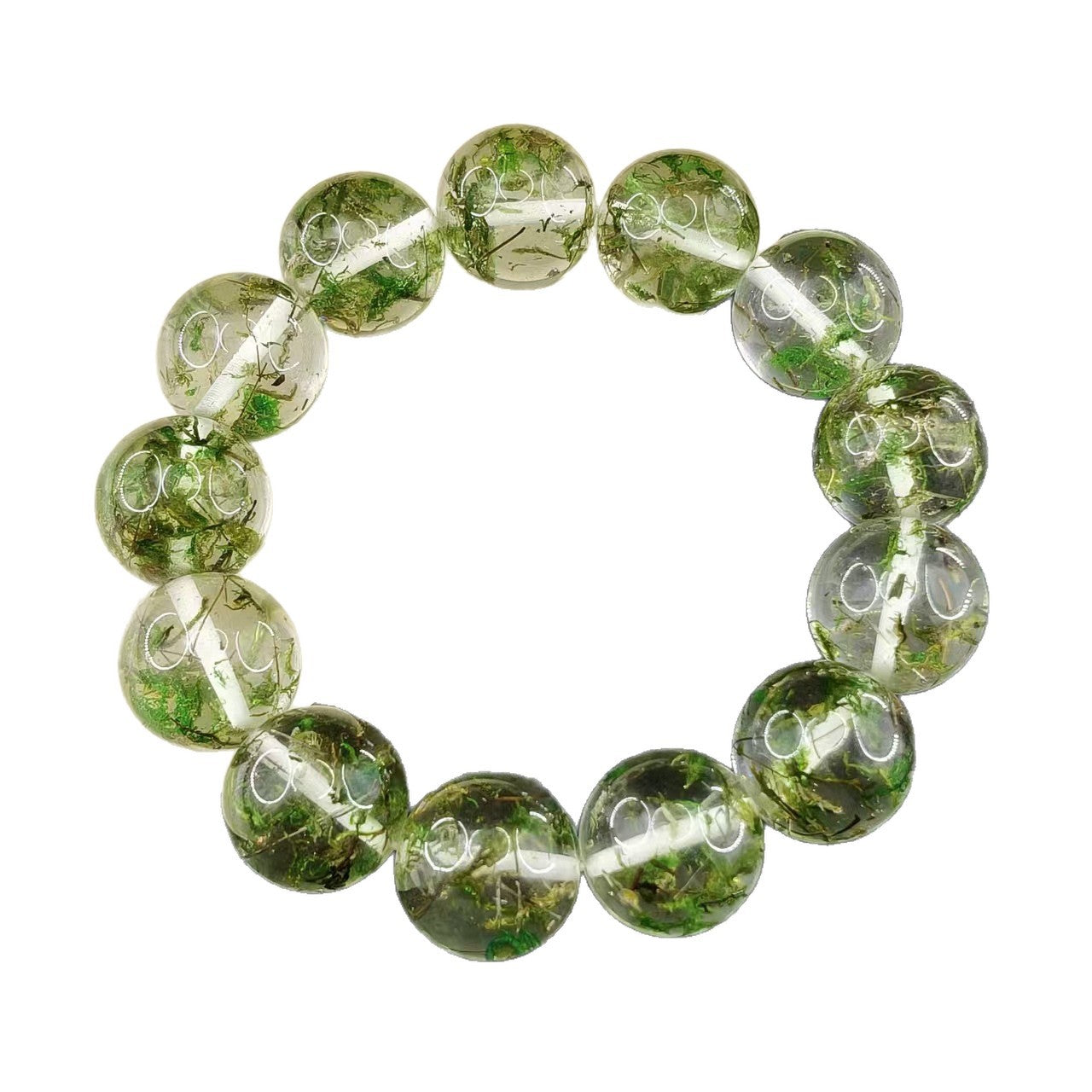 Women's & Men's Green Phantom Second Generation Amber Round Beads Grass Resin Live Bracelets
