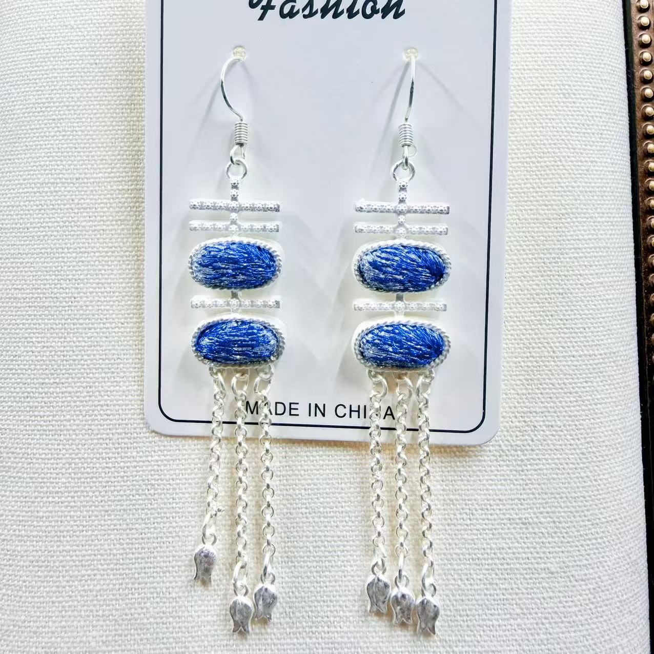 Sier Embroidered Handmade Blue Dyed Butterfly Rings
