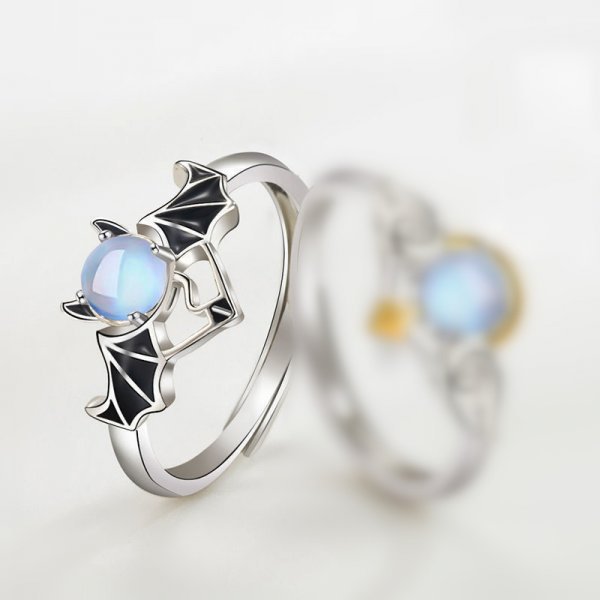 Women's & Men's Creative Angels Demons Moonstone Stylish Opening Adjustable Rings