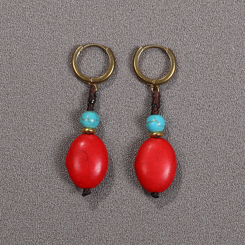 Ding Ear Imitation Turquoise Tibetan Ethnic Style Earrings