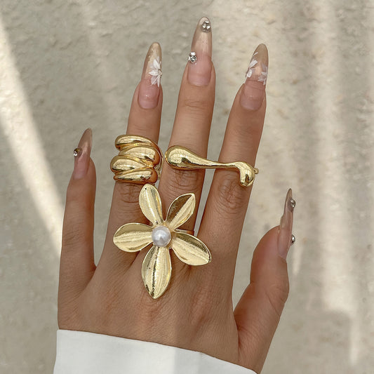 Style Metal Irregular Water Drop Petal Rings