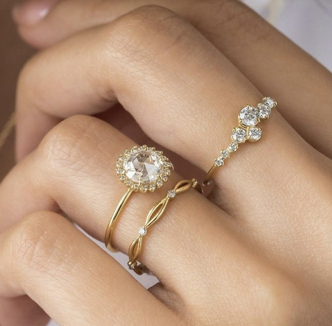 Comfortable Charming Women's Golden Fashion Three-piece Rings