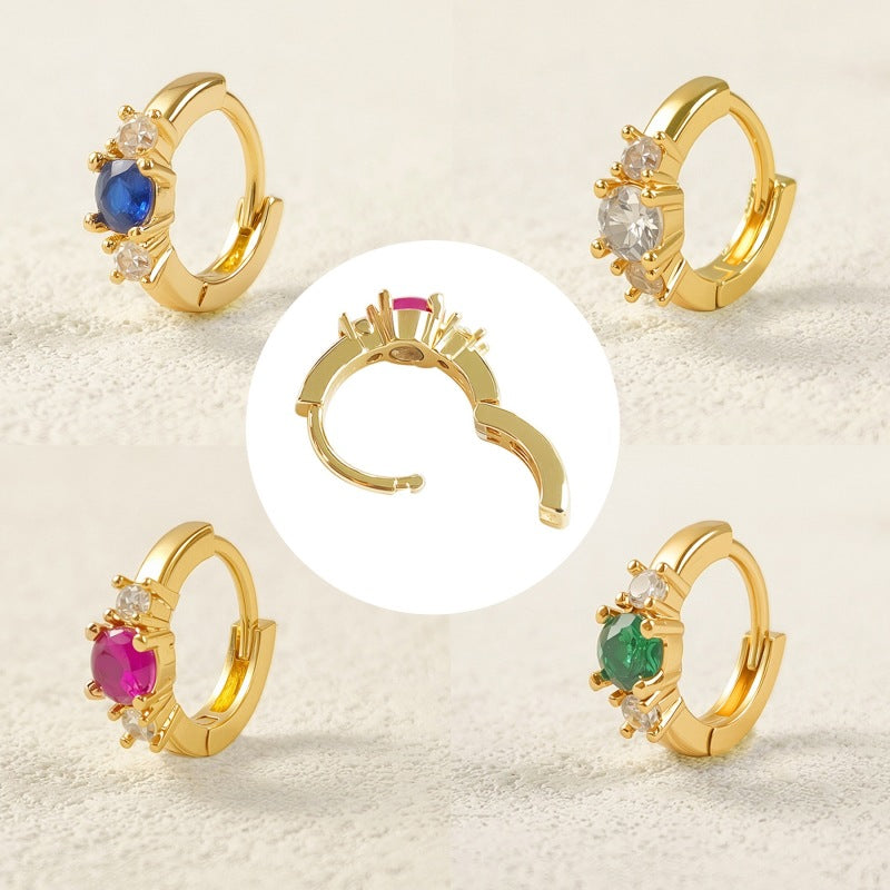 Women's Colorful Zircon Gold Fashion Design Ear Earrings