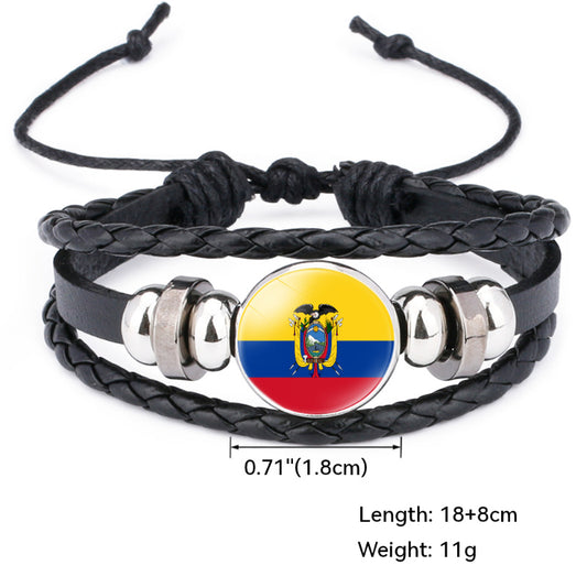 National Flag Time Stone Black Leather Bracelets