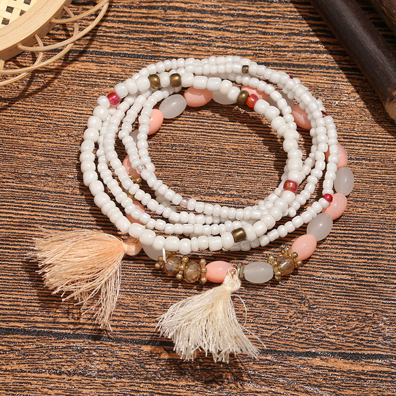 Bohemian Ethnic Style Beaded Set Tassel Bracelets