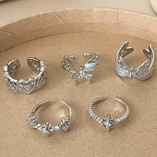 Women's Old Money Style Irregular Cross Hollow Out Open-end Zircon Unique Ring