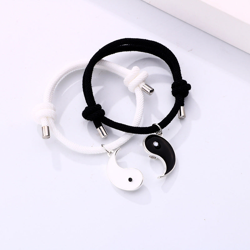 Couple Black White Magnet Alloy Dripping Bracelets