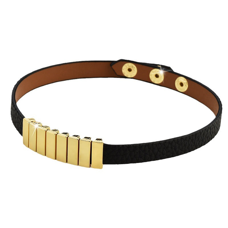 Women's Leather Fashion Pull Geometric Block Stitching Adjustable Clavicle Collar