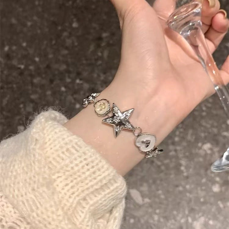 Chinese Style Punk Stars Heart Button Mild Luxury Bracelet