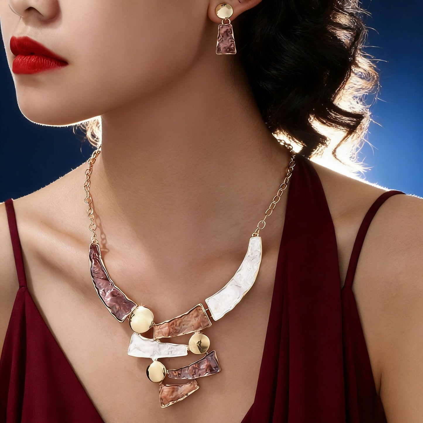 Retro Contrast Color Hollow Geometric Lines Suit Painting Texture Metal Earrings