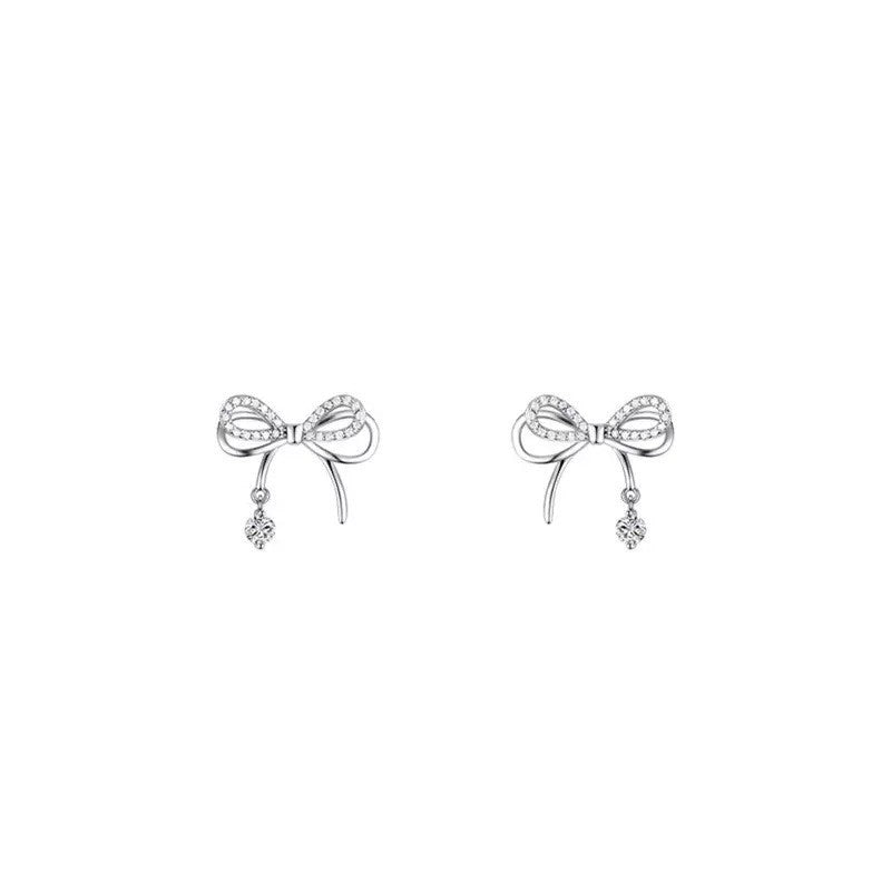 Design Bowknot Flower Fashion Sense Sier Earrings