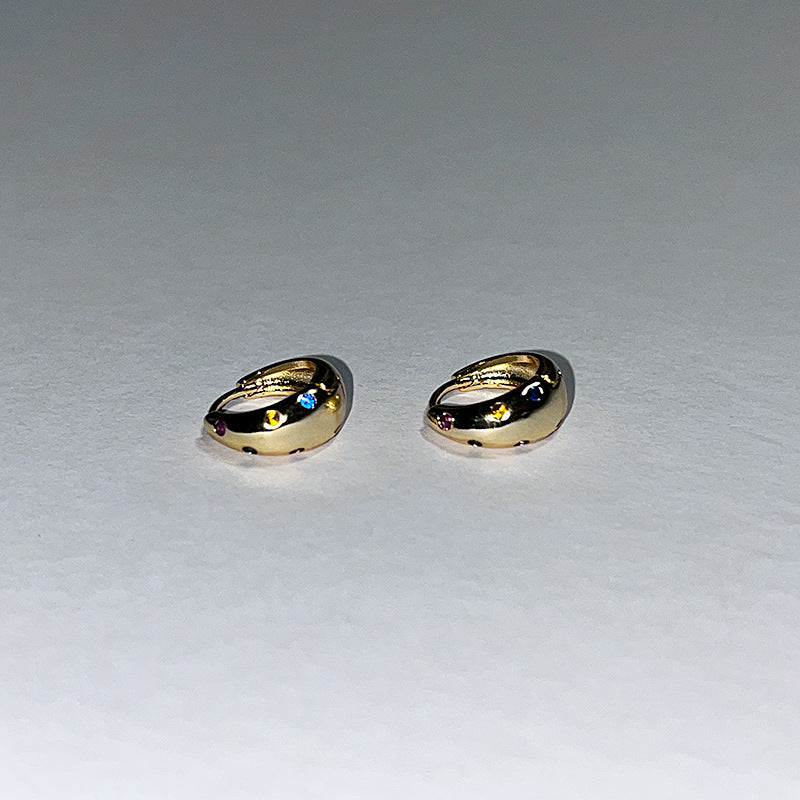 Colorful Zircon Small Ear Niche Design Retro Unique Exquisite Clip Rings