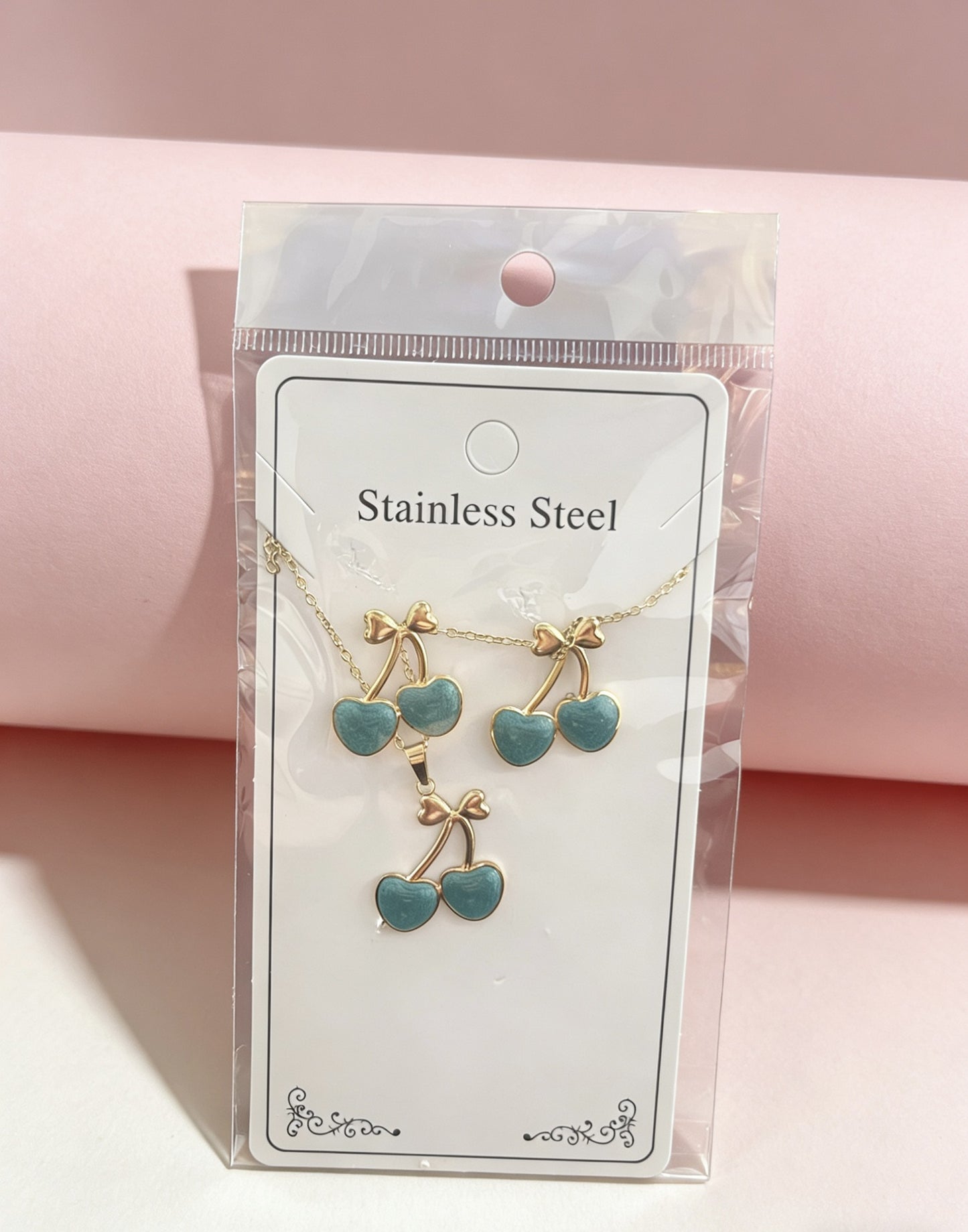 Flower Water Drops Glaze Personality Stainless Jewelry Set