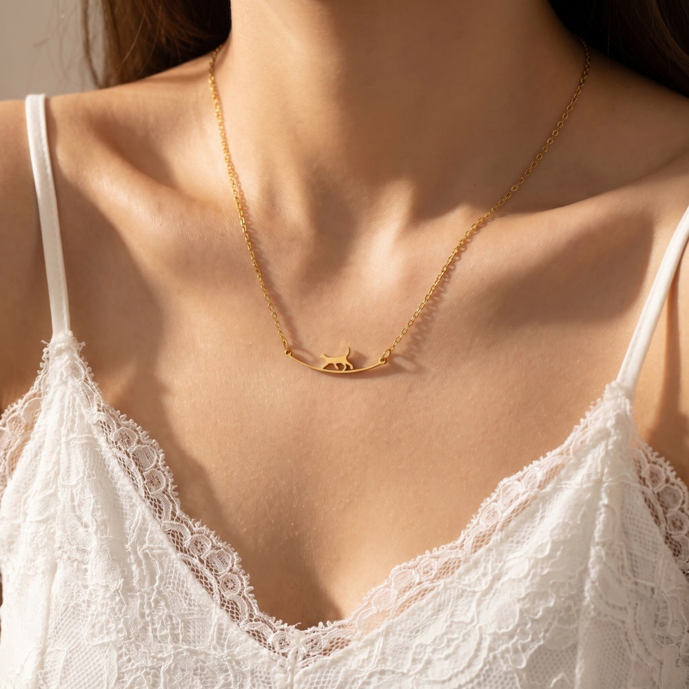 Women's Cat Light Luxury Cold Wind White Clavicle Chain Stainless Anklets