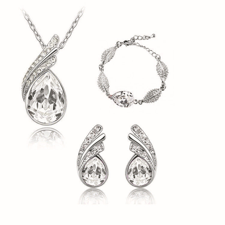 Water Drop Crystal Ear First Three-piece Jewelry Set