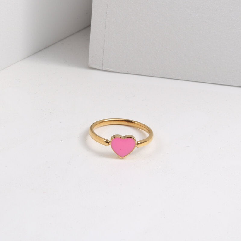 Pink Peach Heart Titanium Steel Gold Rings