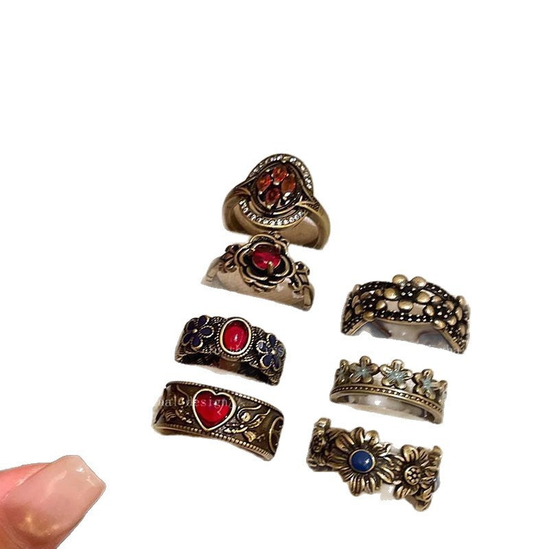 Women's Vintage Love Heart-shaped Ethnic Style Twin Index Ring