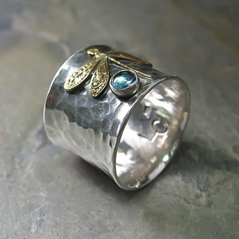 Women's & Men's Hand Jewelry Two-color Dragonfly Sea Blue Rings