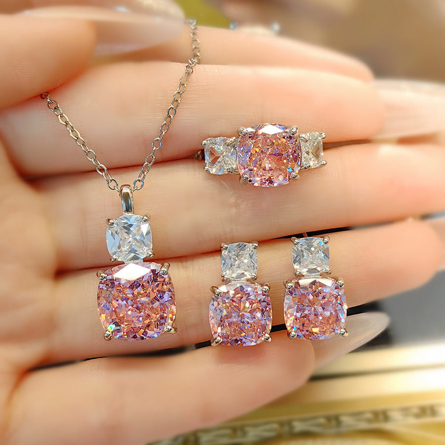 Women's Luxury Fashion Versatile Pink Diamond Purple Jewelry Set
