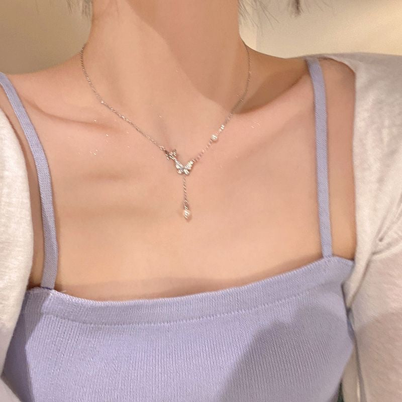 Pearl Tassel Butterfly Female Trendy Light Luxury Minority Design High Necklace
