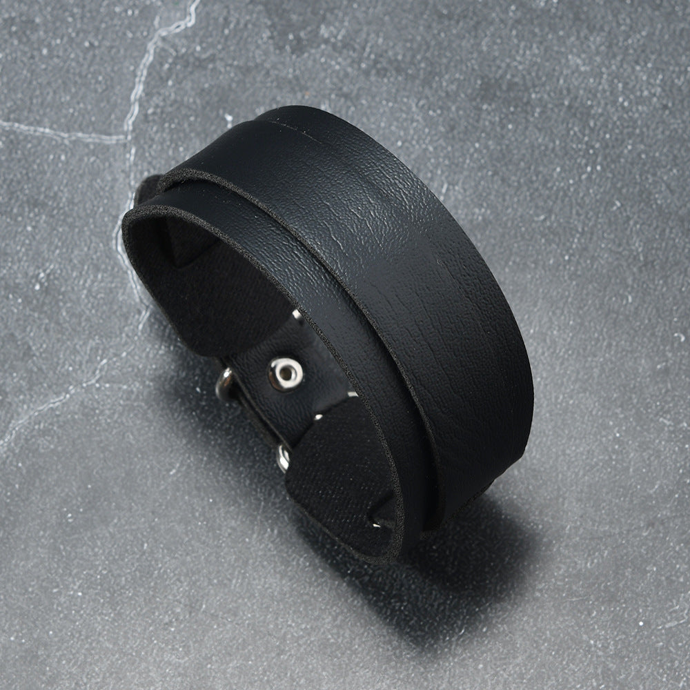 Men's Exaggerated Punk Leather Width Real Bracelet