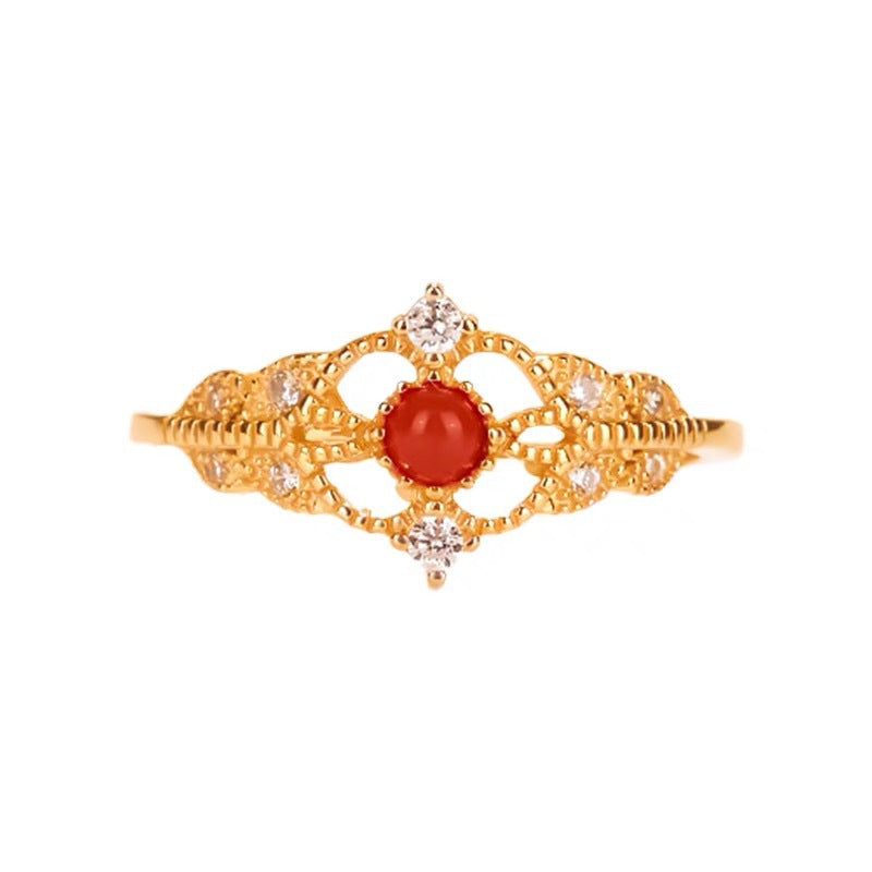 Women's Style South Red Light Luxury Open Inlaid Rings