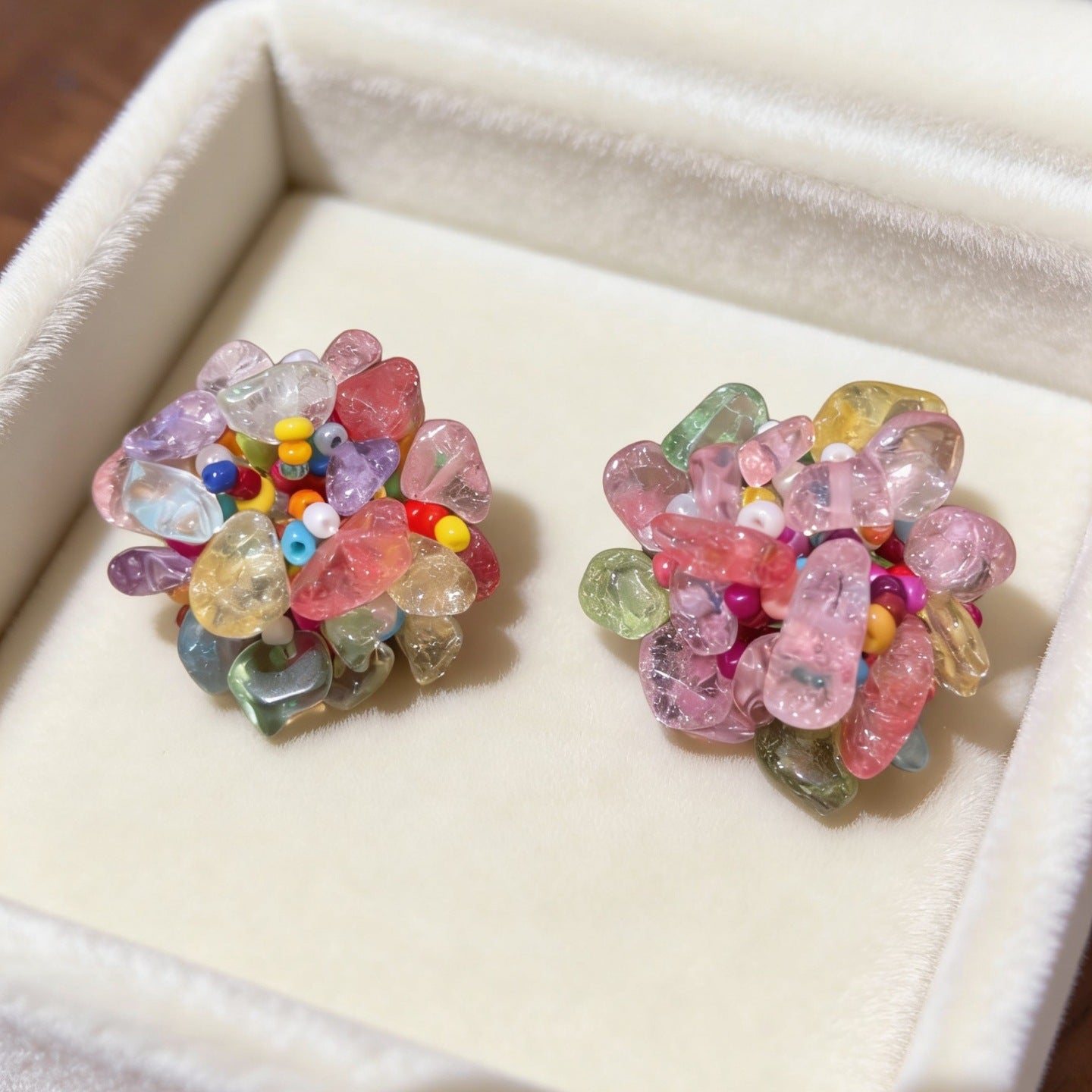 Grace Crystal Flower Color Beaded Petal Earrings