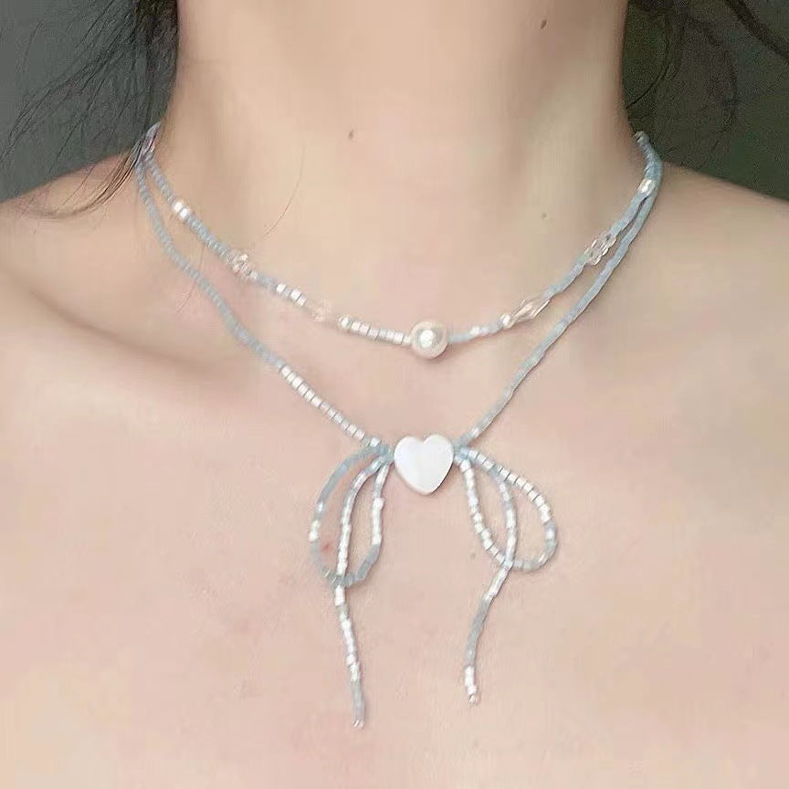 Women's Atmosphere Design Beaded Bow Love For Versatile Korean Style Cute Necklace