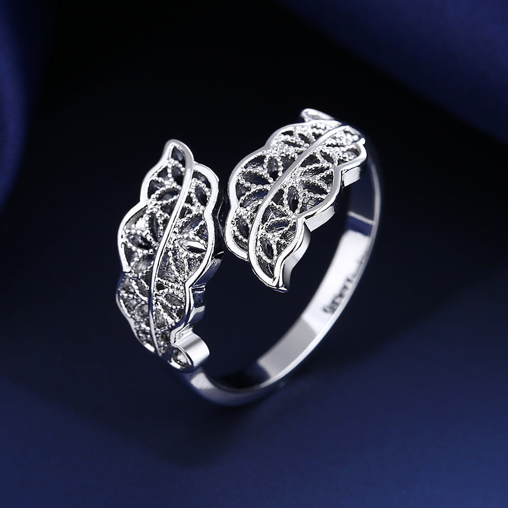 Broadcast With Goods Welfare Korean Fashion Simple Leaf Female Ring