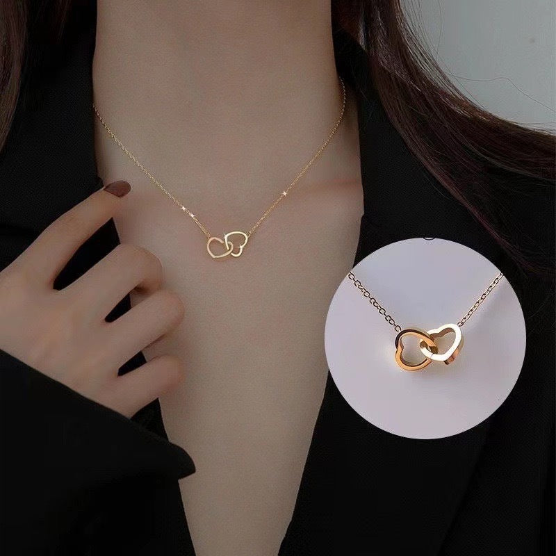 Women's Heart-to-heart Love Double Clavicle Chain Light Luxury Necklace