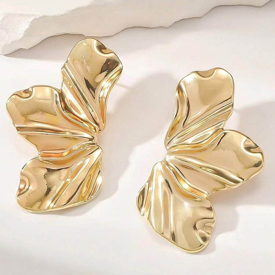 One Large Small Overlapping Stainless Steel Eardrops Gold Rings