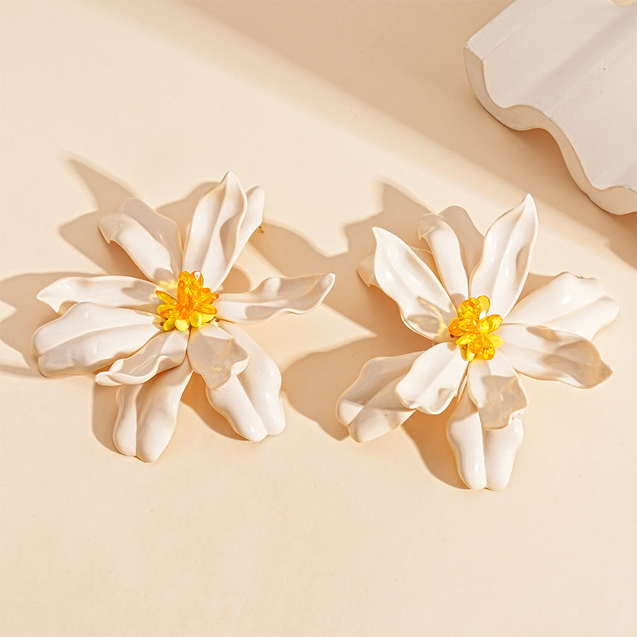 Net Yarn Flowers Tassel Fresh Sweet Earrings