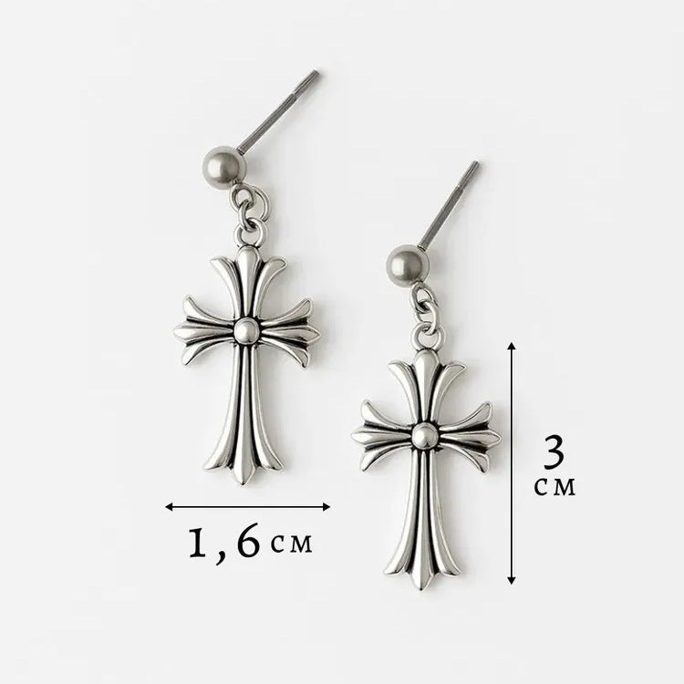 Women's Sier Needle Sweet Cool Cross Niche Personalized Cold Style Ear Rings