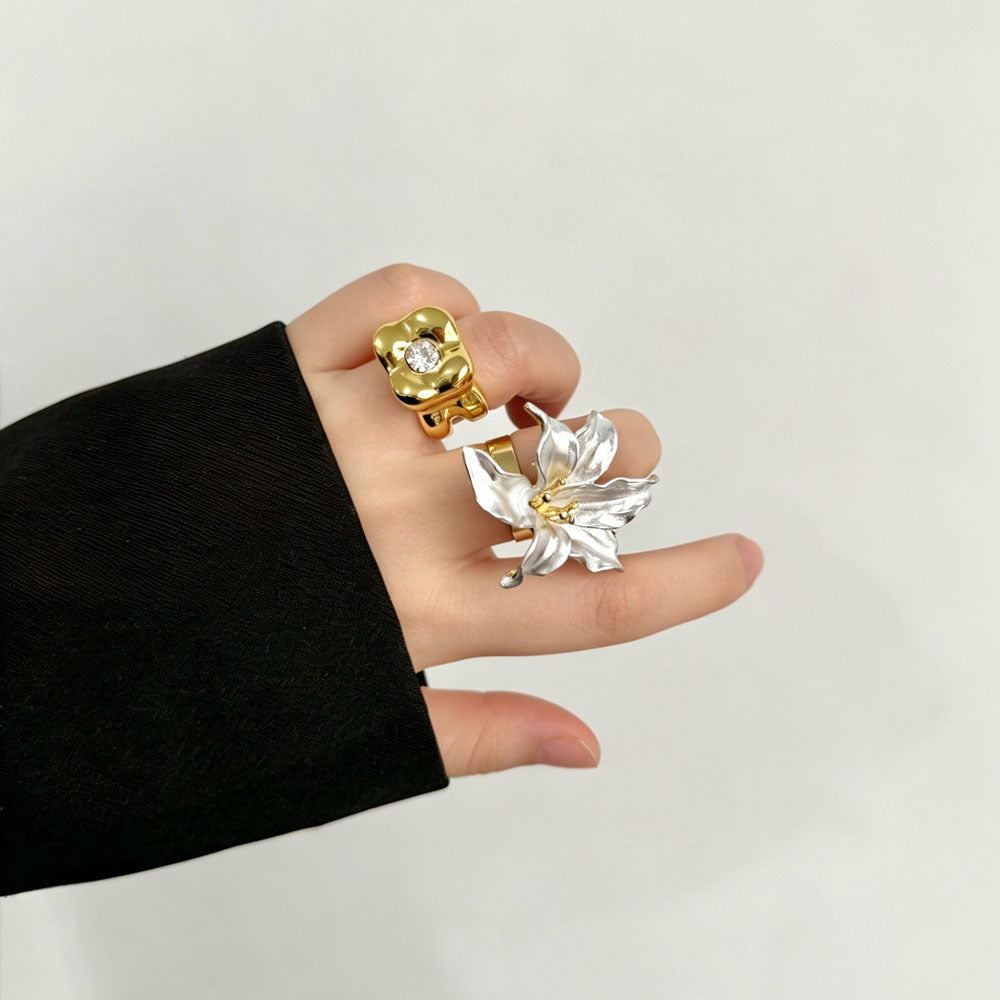 Open Adjustable Female High Sense Square Inlaid Ring
