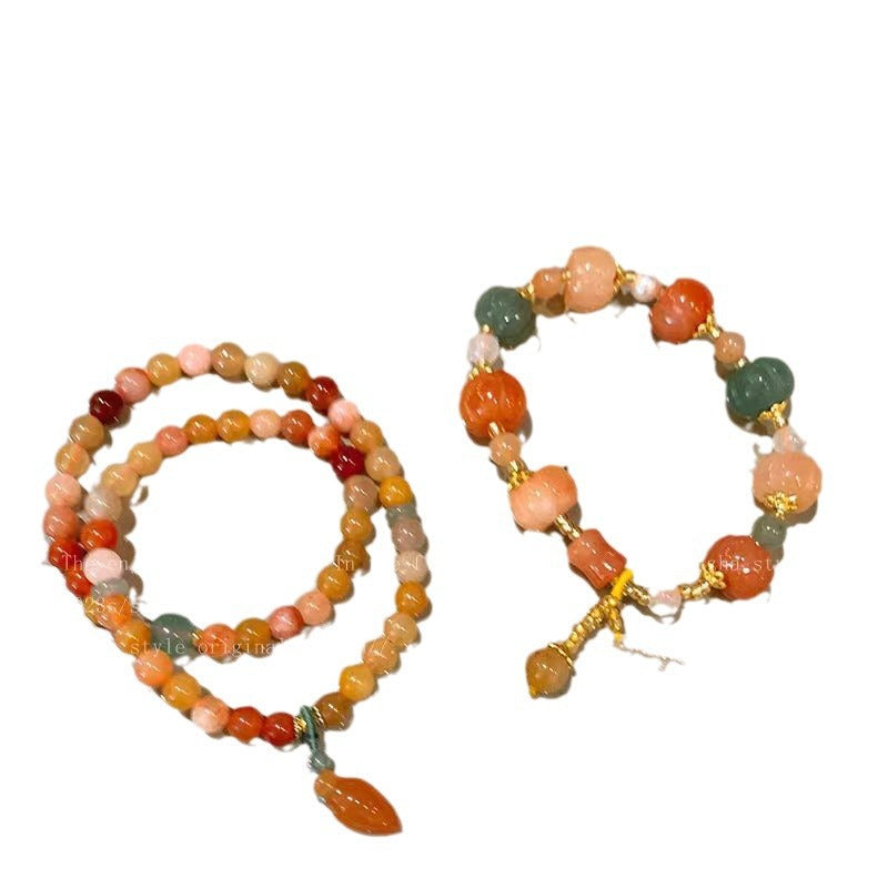 Jade Pumpkin Beads Beaded Chinese Zen Ancient Style Bracelets