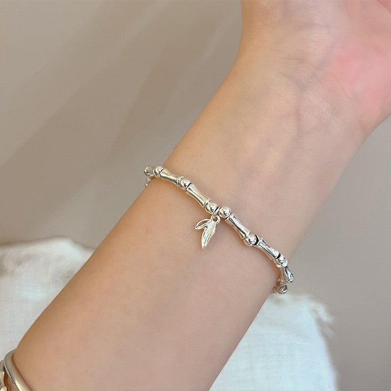 Women's Exquisite Sterling Sier Snake Bones Chain Ball Stitching Asymmetric Light Bracelet