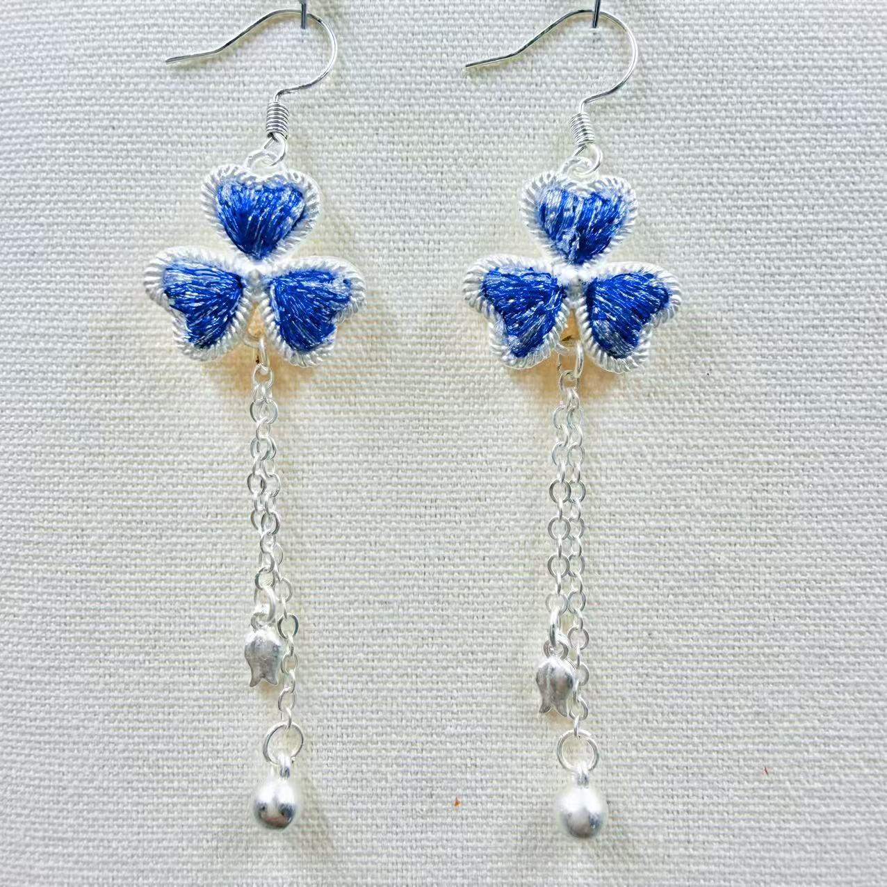 Sier Embroidered Handmade Blue Dyed Butterfly Rings