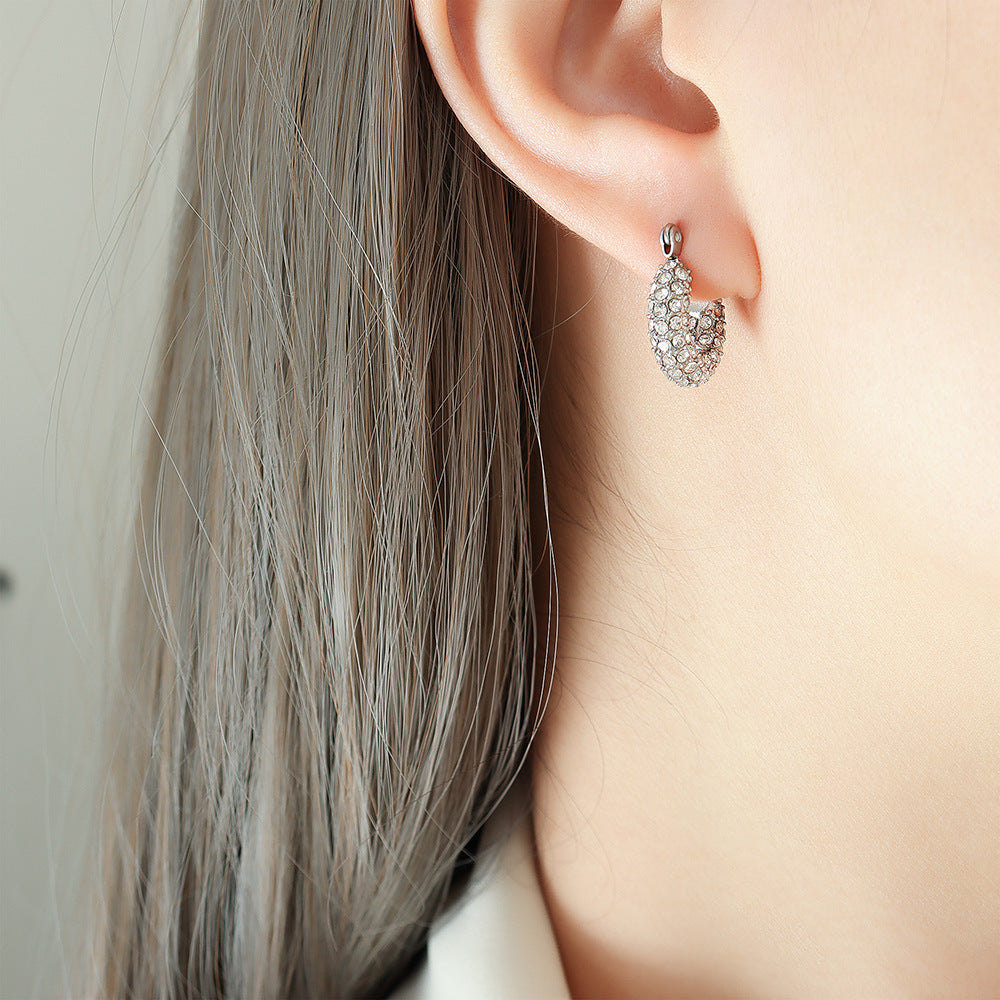 Fashion Simple Personality Geometric Inlaid Colorful Crystals Design Earrings