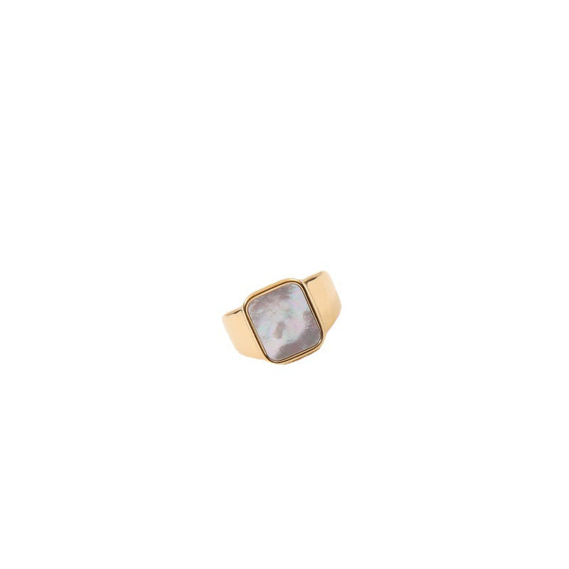 Rectangular Shell Signet Titanium Steel Gold Bracelet