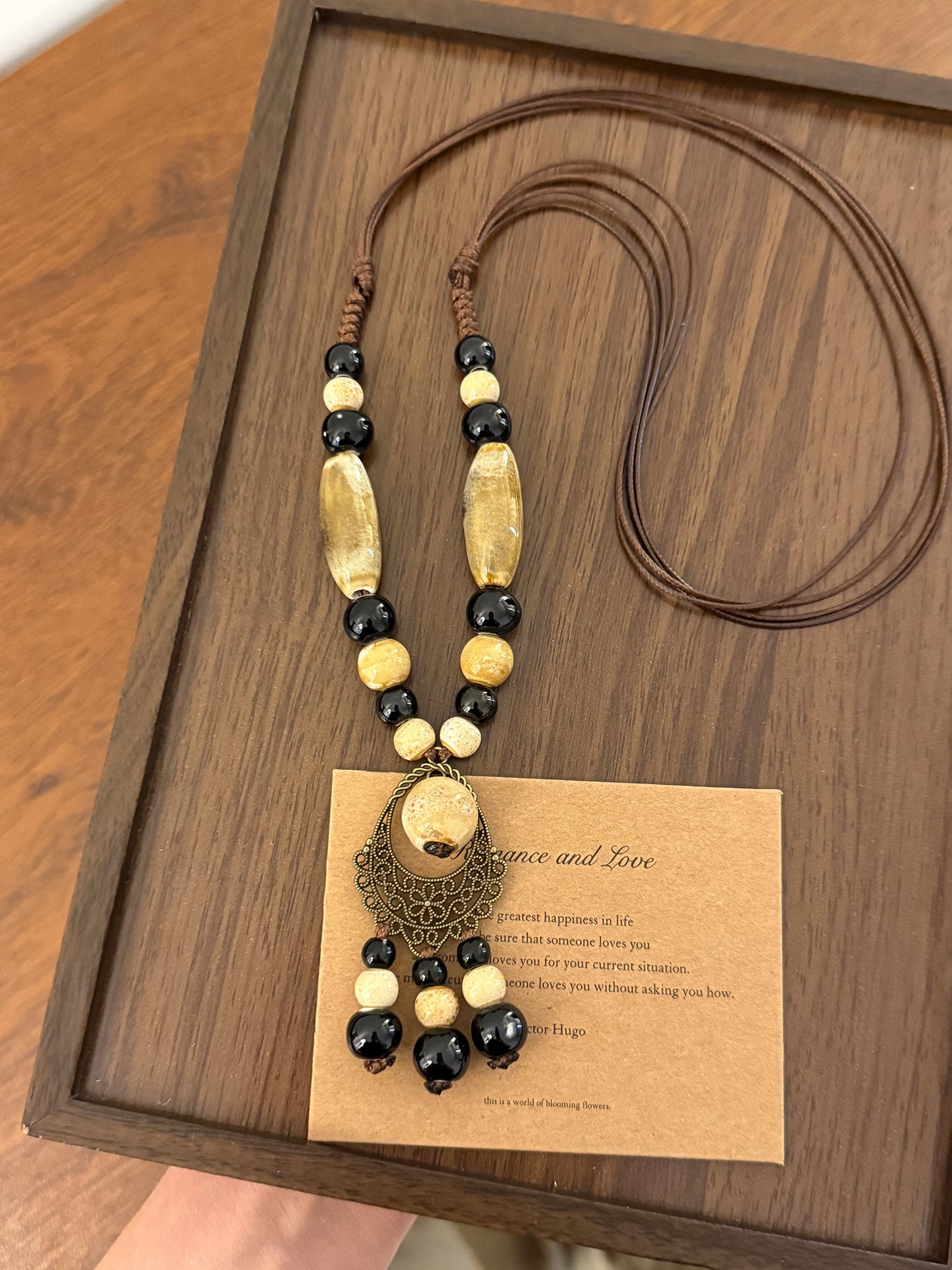 Women's Bohemian Ethnic Style Acrylic Color Beaded Tassel Fashion Braided Rope Necklace