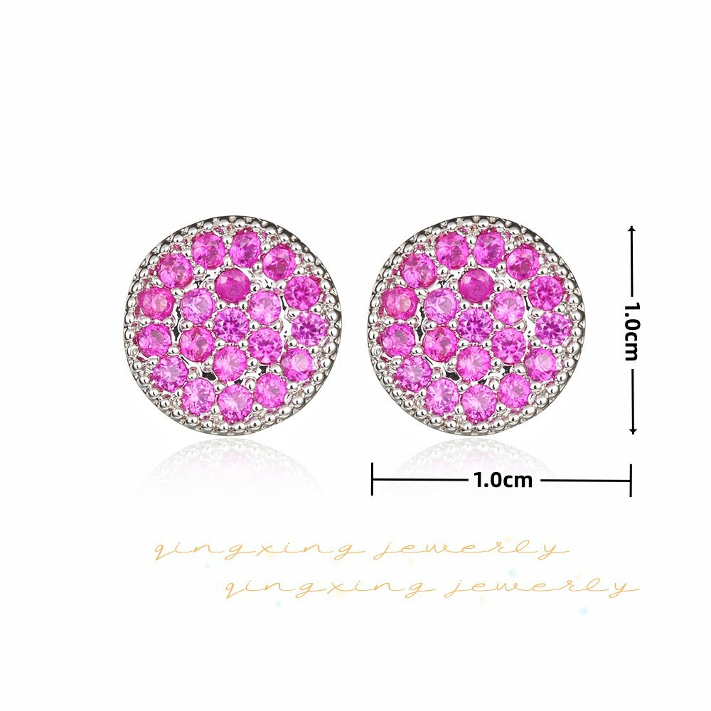 Sterling Sier Needle Simple Personality Synthetic Ruby Niche Cute Mini Earrings