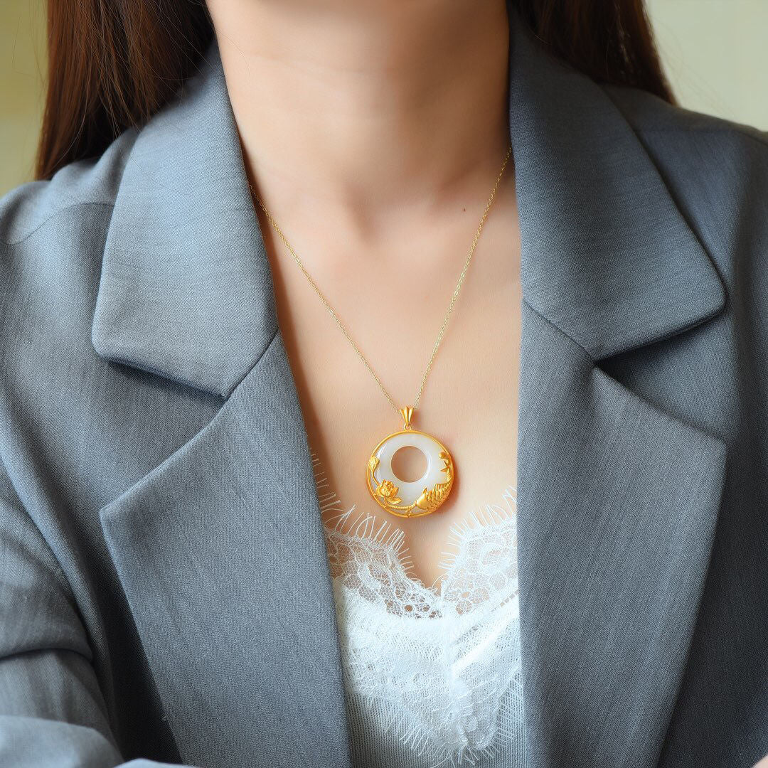Natural Jade Peace Buckle Koi Clavicle Chain Temperament Wild Female Necklace