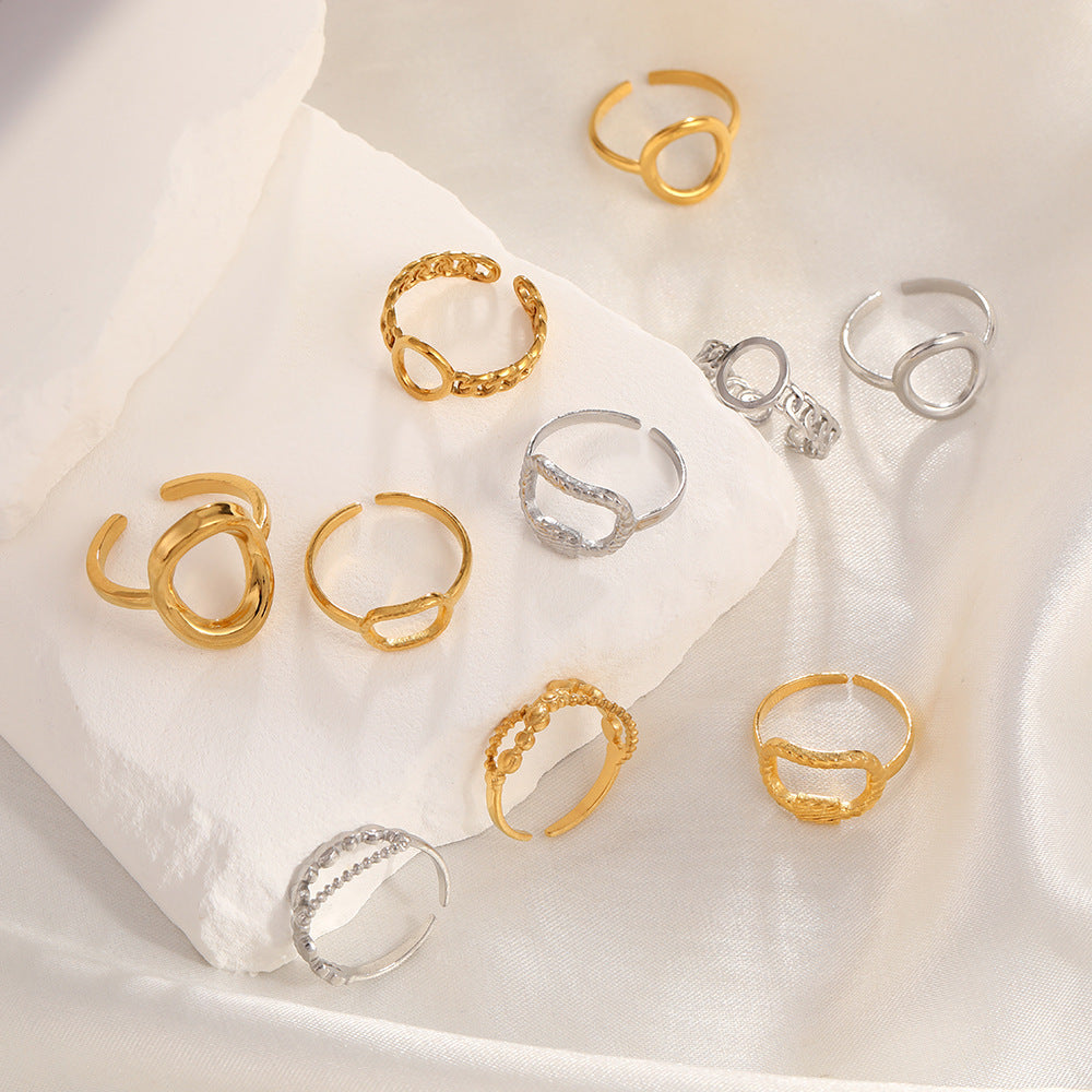 Korean Style Hollow Titanium Steel Design Personality Trendy Geometric Retro Ring