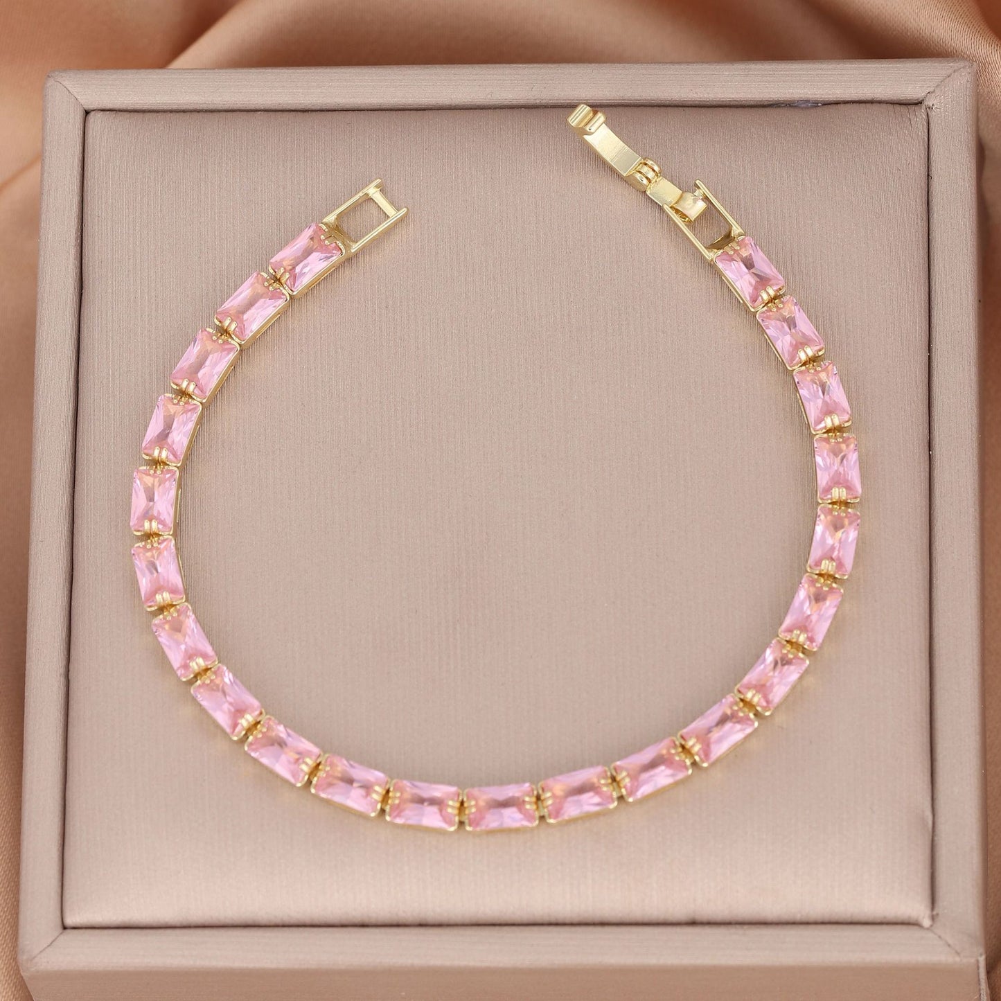 Simple Copper Square Color Zircon Advanced Light Luxury Rainbow Folding Bracelet