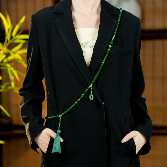 Green Beaded Tassel Sweater Chain High-grade Necklaces