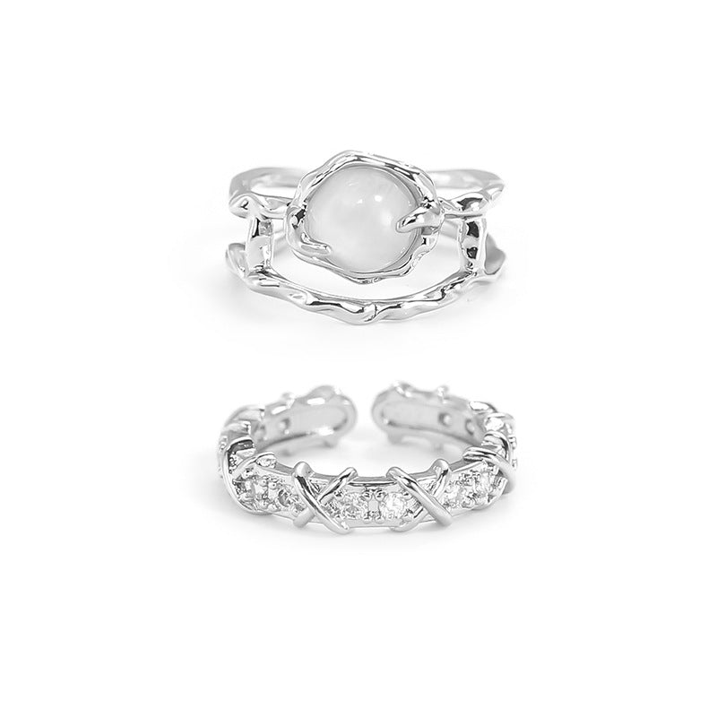 Light Luxury Inlaid Zircon Two-piece Set Rings